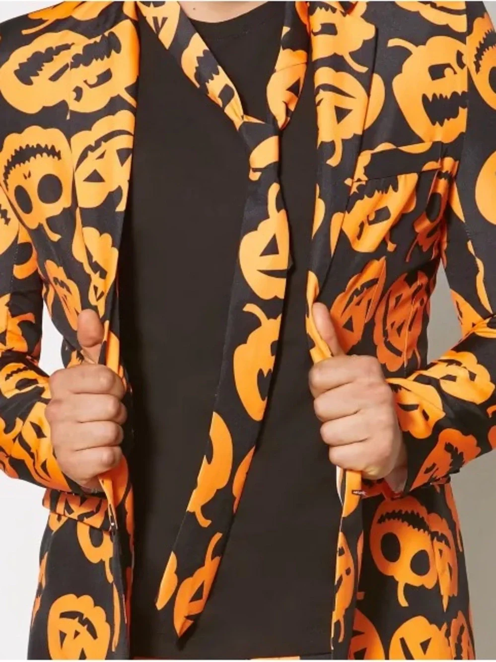 Adult Jack-O-Lantern Suit Orange Black Pumpkin Print Halloween Blazer